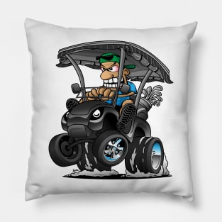 Funny Golf Cart Hotrod Golf Car Popping a Wheelie Cartoon Pillow