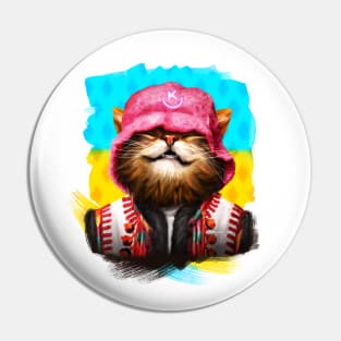 Happy smiling cat in pink hat Pin