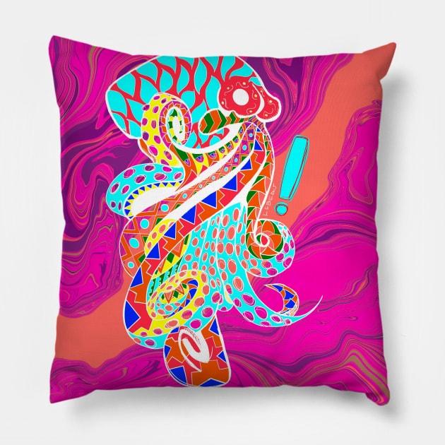 octopus in magical glitch in ecopop pattern mandala Pillow by jorge_lebeau