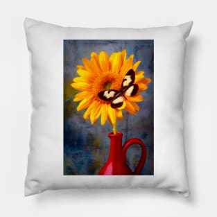 Resting Butterfly On Sunflower Pillow