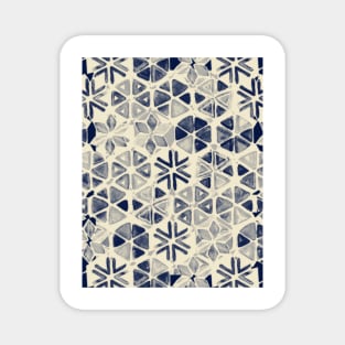 Hand Painted Triangle & Honeycomb Ink Pattern - indigo & cream Magnet