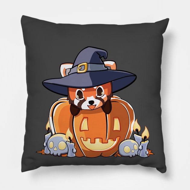 Red panda in a pumpkin Pillow by Myanko