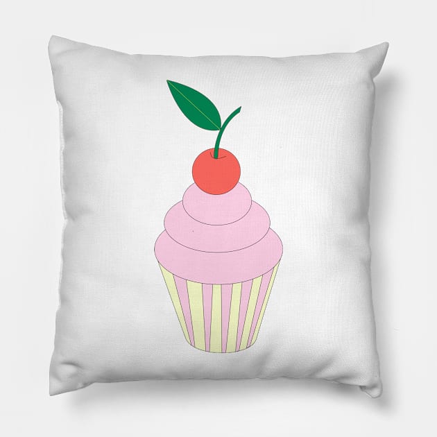 Pink Cupcake With Cherry On Top Digital Art | Melanie Jensen Illustrations Pillow by illusima