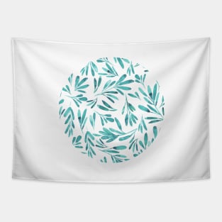 Abstract teal leaves, watercolor pattern illustration Tapestry