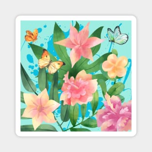 tropical flowers and butterflies Magnet