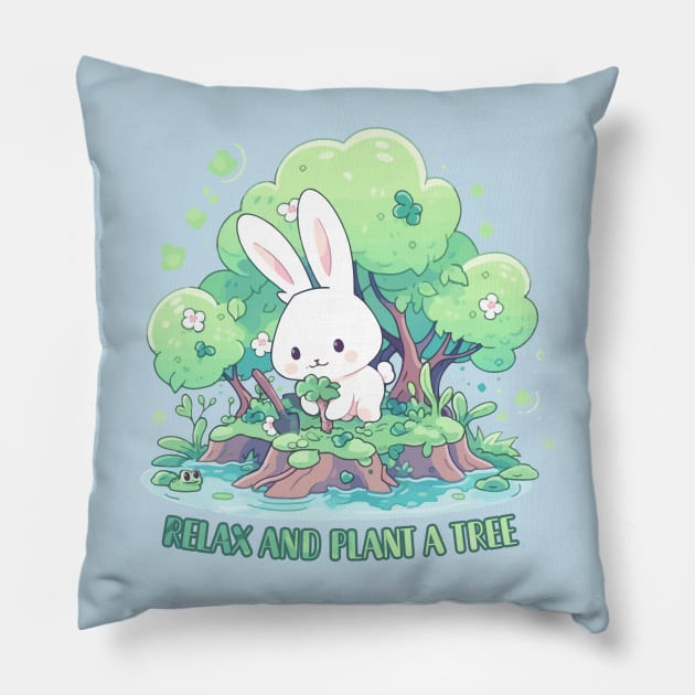 Bunny Relax and plant a tree Pillow by Myanko