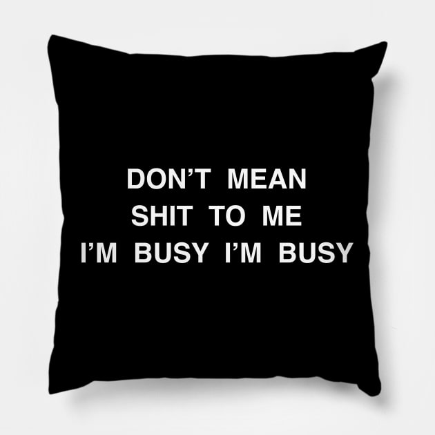 DON’T MEAN SHIT TO ME I’M BUSY I’M BUSY Pillow by TheCosmicTradingPost