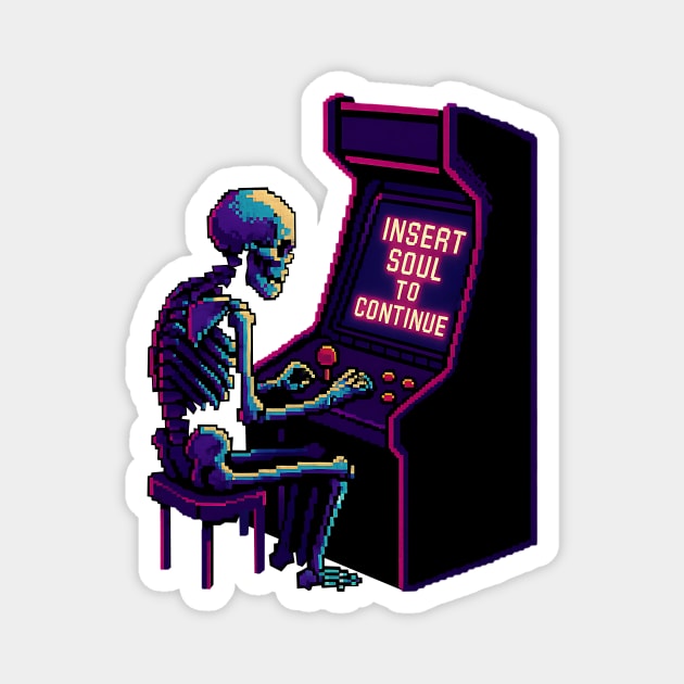 Insert Soul to Continue – Retro Gamer Skeleton Magnet by Designed By Marty