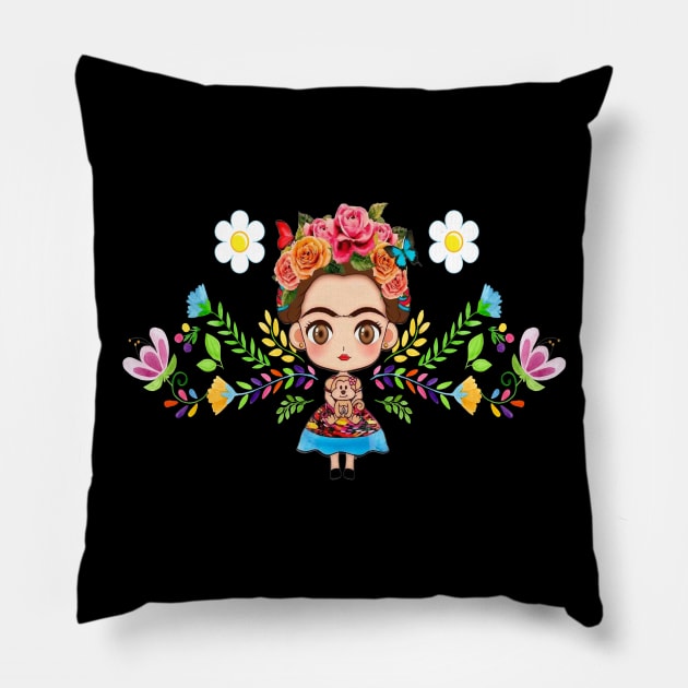 Frida Kahlo T-shirts - Cute Frida Kahlo Cartoon Pillow by soccer t-shirts