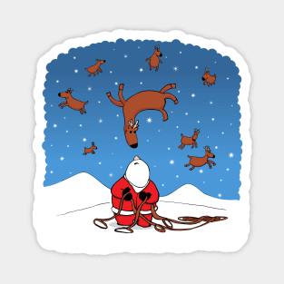 Santa Wrangling Flying Reindeer Magnet