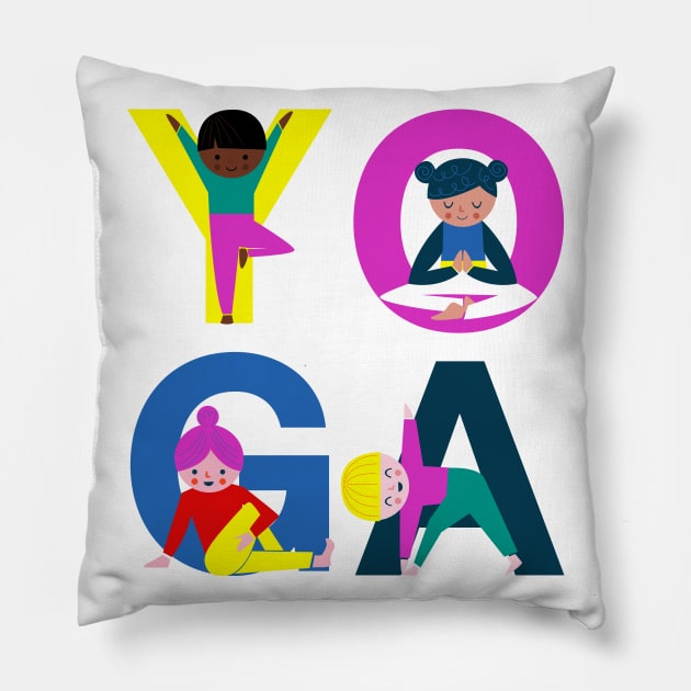 Yoga Kids! Pillow by Rosalind Maroney Illustration