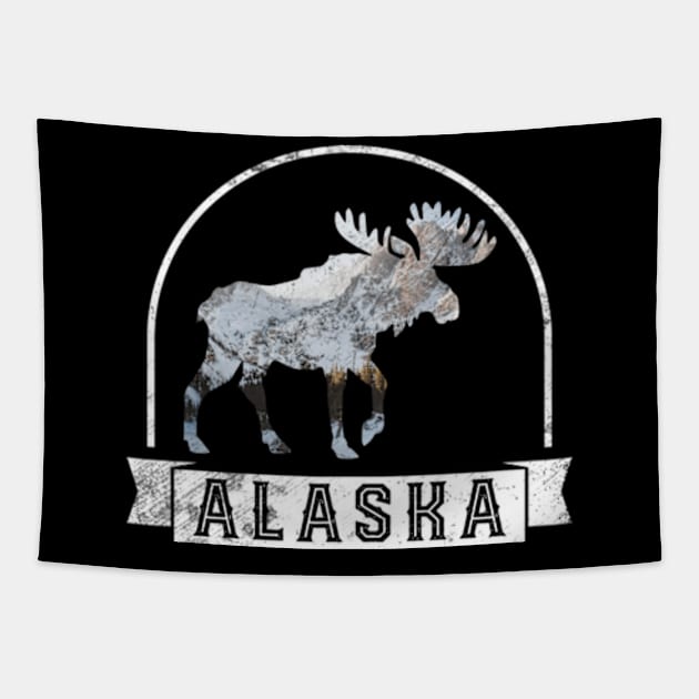 Alaska Day Moose Snowy Mountain Alaskan Tourist or Resident Tapestry by RiseInspired