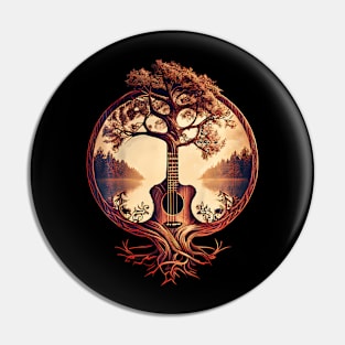 Acoustic Guitar Tree By The Lake Guitarist Pin