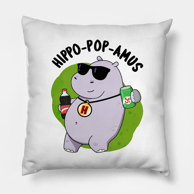 Hippo-pop-amus Funny Hippo Soda Pop Pun Pillow by punnybone