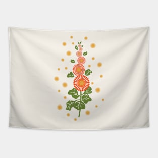 Old fashioned Hollyhock flower in ombre orange and olive green Tapestry