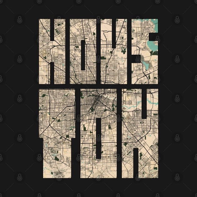 Houston City Map of Texas, USA - Vintage by deMAP Studio