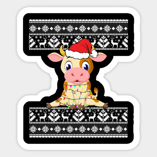 Funny Christmas Lights Cow Santa Hat Gift For Men Women Funny