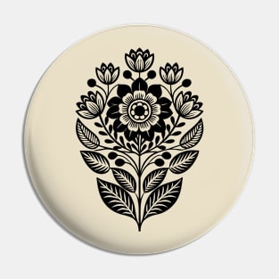 Black Floral Balkan Folk Art Pin