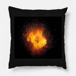 Realistic fiery explosion, orange color with sparks isolated on black background Pillow