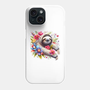 A sloth decorated with beautiful colorful flowers. Phone Case