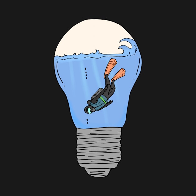 Scuba Diver in a lightbulb creative handdrawn Gift by Mesyo