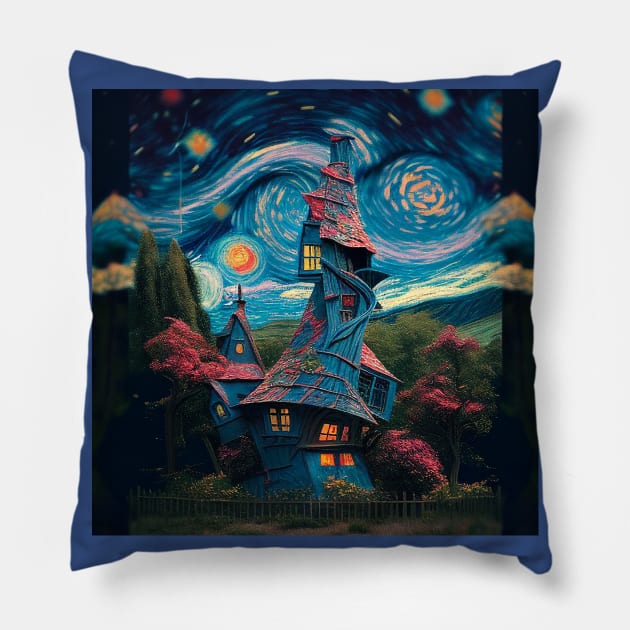 Starry Night Over The Burrow Pillow by Grassroots Green