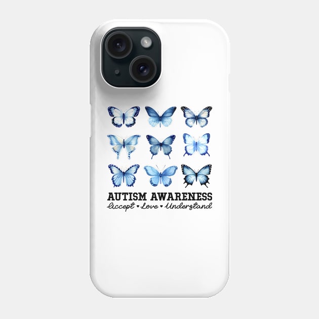 In April We Wear Blue Butterfly Autism Phone Case by antrazdixonlda