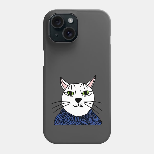 Portrait of Blue Sweater Cat Phone Case by ellenhenryart