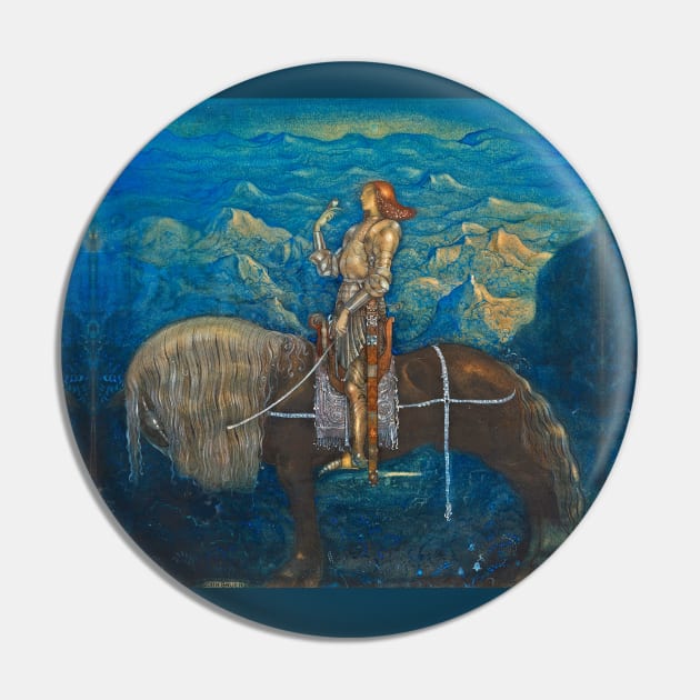 A KNIGHT RODE ON THE HORSE IN BLUE Swedish Fairy Tale Pin by BulganLumini