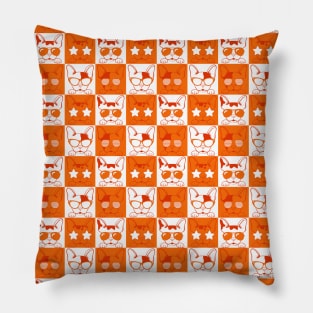 Frenchies with Glasses Pattern Orange Pillow