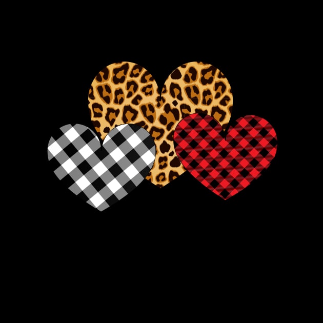 Valentine Three Hearts Leopard Buffalo Plaid Valentine's day Gifts by BestFamilyTee