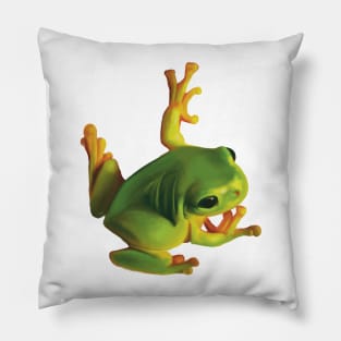 Gorgeous Green Tree Frog. Australian green frog. Cute frog illustration, realistically drawn Pillow