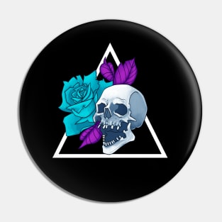 Blue Rose Flower Skull Pin