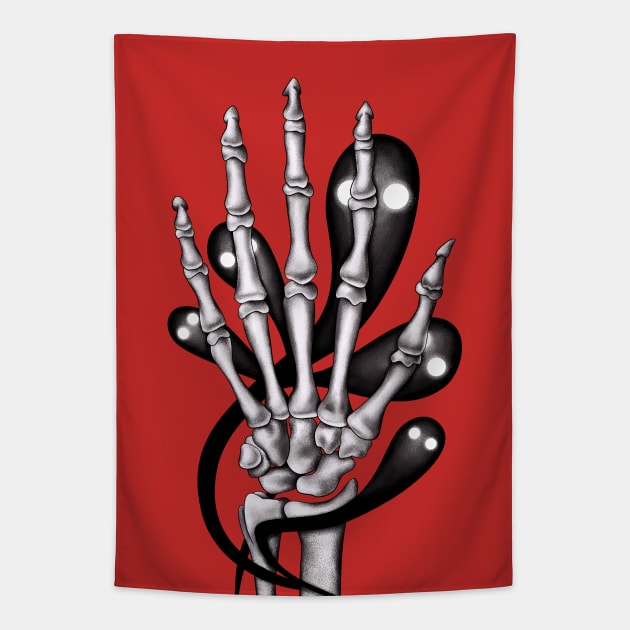 Skeleton hand with ghosts Tapestry by Boriana Giormova