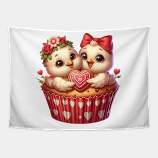 Valentine Bird Couple In A Cupcake Tapestry