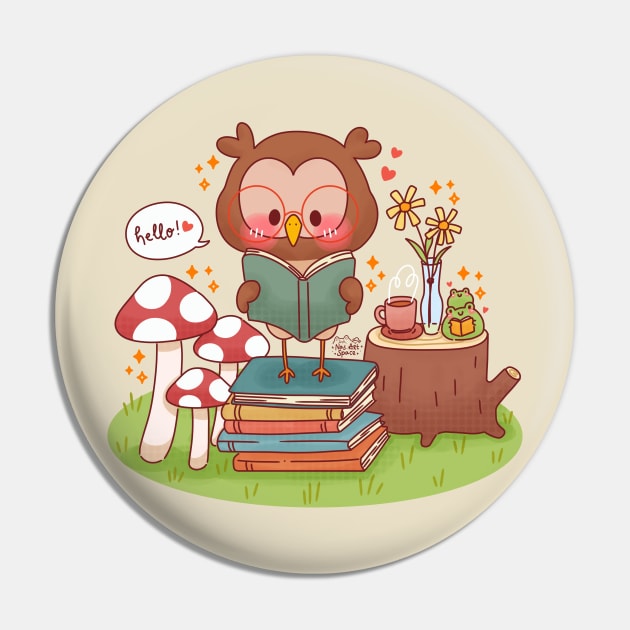 Cute Little Owl Reading Books Pin by Nas.ArtSpace