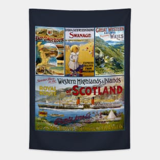 Vintage Travel Poster Collage England Wales Scotland Tapestry