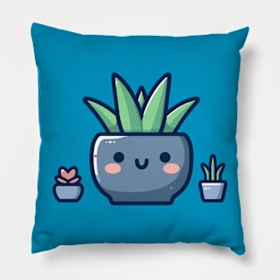 Cute Succulent Plant in a Pot | Kawaii Cactus House Plant in Cutesy Style Pillow