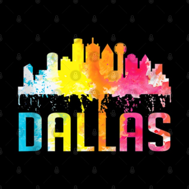 Dallas Texas Retro Watercolor Skyline Art Souvenir Gift Tank Top.png by Searlitnot