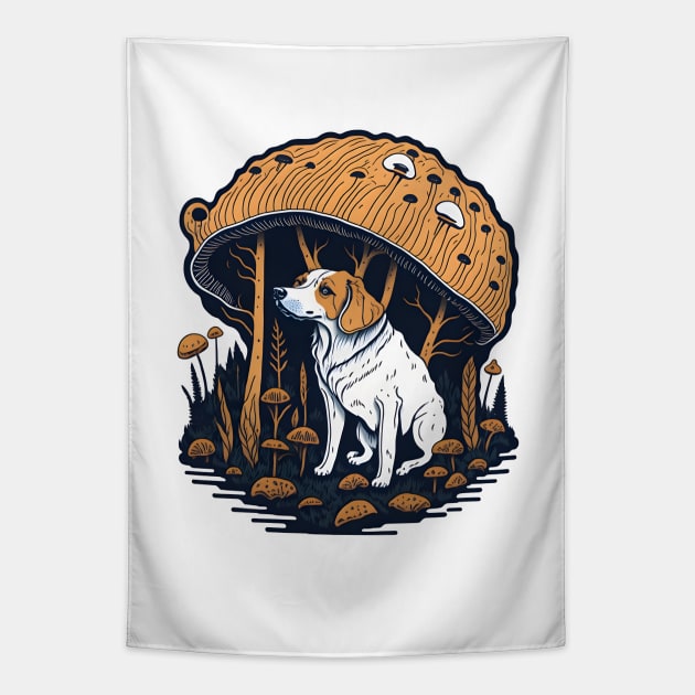 Dog Under A Mushroom Tapestry by MonkeyStuff