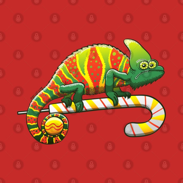 Shy chameleon wearing the perfect camouflage for Christmas by zooco