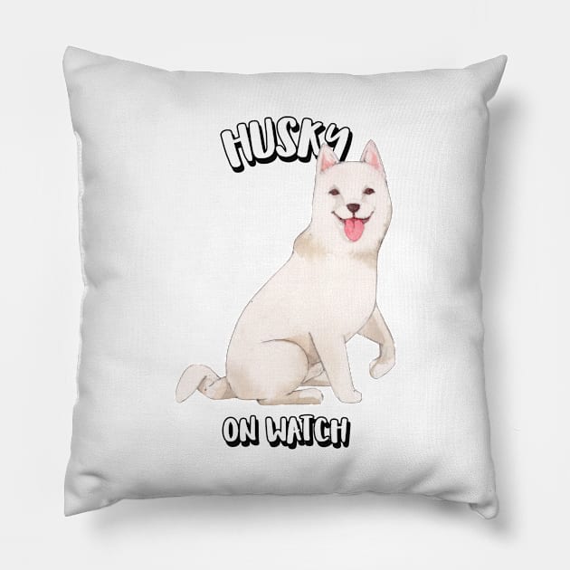 Husky On Watch Pillow by Jitesh Kundra