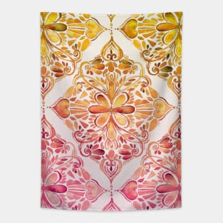 Sunset Art Nouveau Watercolor Doodle Tapestry