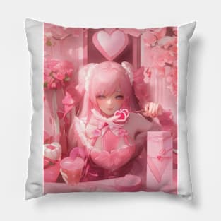 Beautiful anime girl on valentine's day Pillow