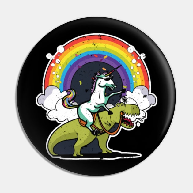 Unicorn Riding Dinosaur T Rex T Shirt Rainbow Pin by Xizin Gao