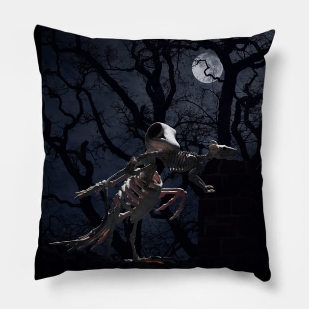 Raven and Rat Skeleton in Moonlight - Halloween Pillow by ButterflyInTheAttic