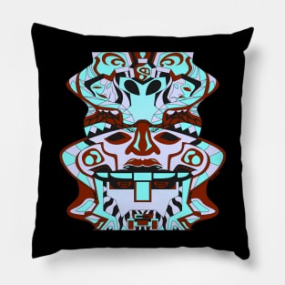 totem helm in ecopop olmec sentinel pattern art in alien framework Pillow