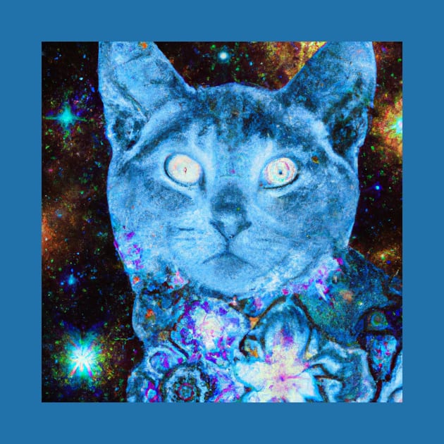 Blue Cosmos Kitty Batik Pattern by Star Scrunch