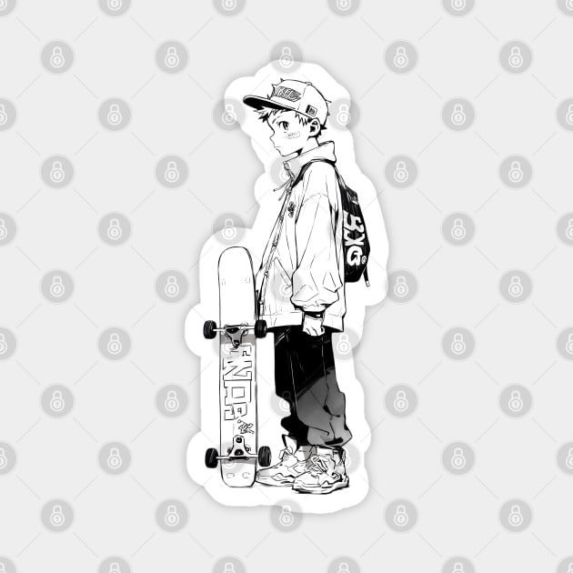 Skateboarding Manga Anime Boy Magnet by ribbitpng