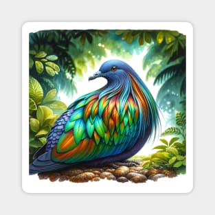 Colorful Nicobar Pigeon - Watercolor Bird Magnet